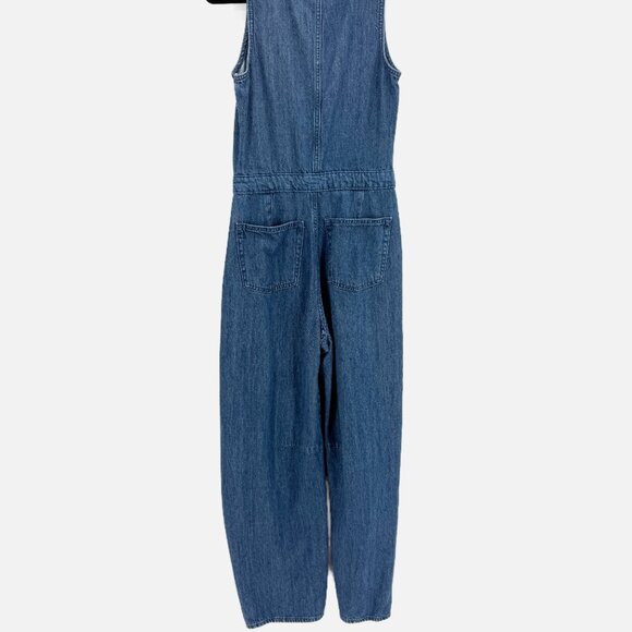 Universal Thread Curved Barrel Leg Jeans Denim Jumpsuit Overalls, Medium Wash 2 - Picture 5 of 11